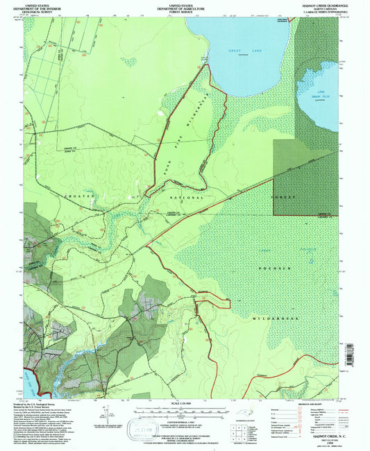 Classic USGS Hadnot Creek North Carolina 7.5'x7.5' Topo Map Image