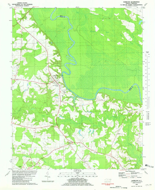 Classic USGS Hamilton North Carolina 7.5'x7.5' Topo Map Image