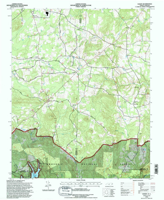 Classic USGS Handy North Carolina 7.5'x7.5' Topo Map Image