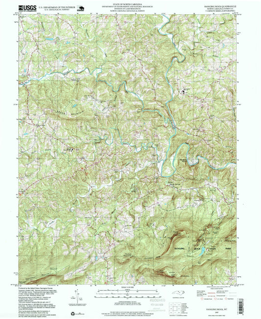 Classic USGS Hanging Rock North Carolina 7.5'x7.5' Topo Map Image