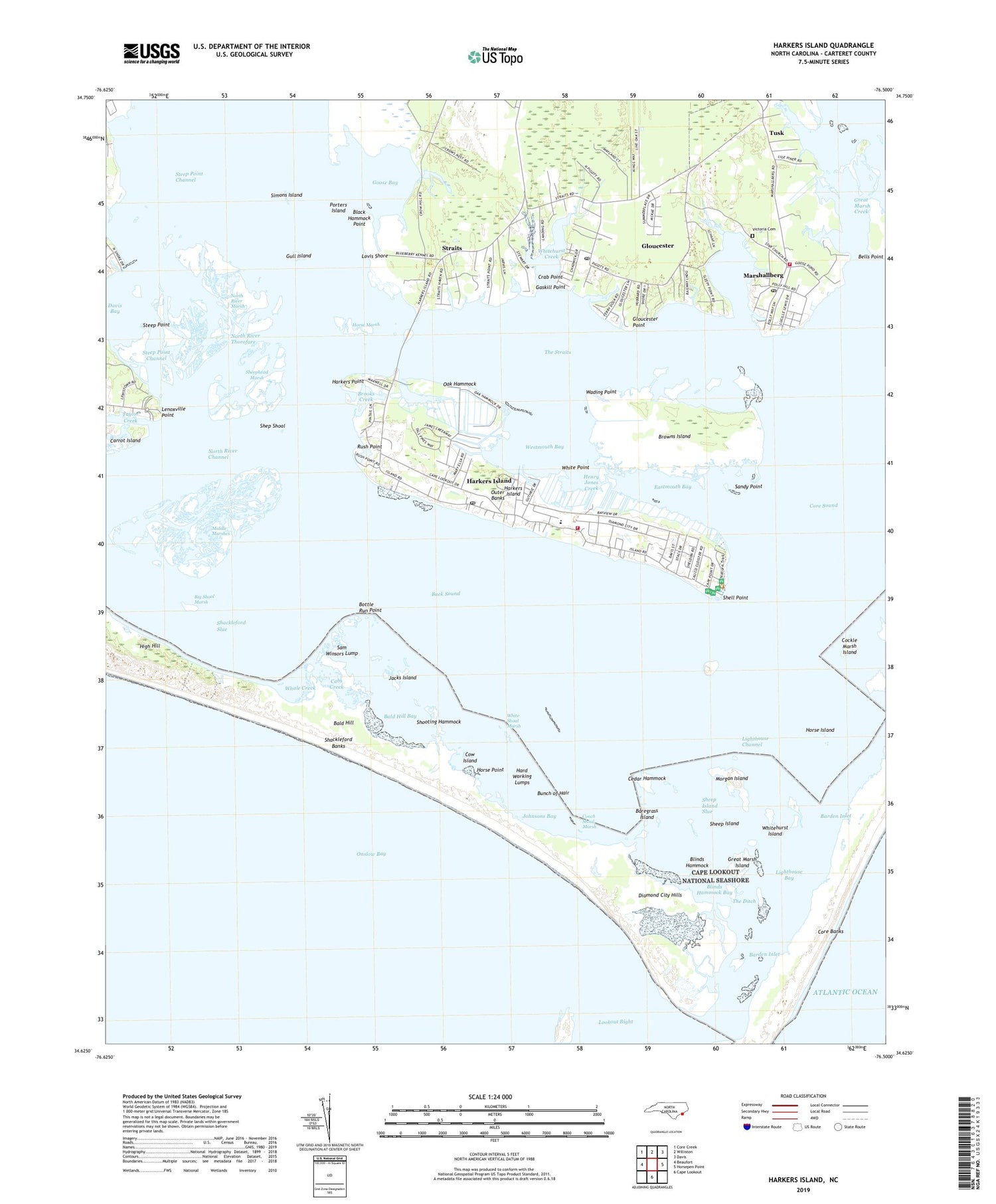 Harkers Island North Carolina US Topo Map Image