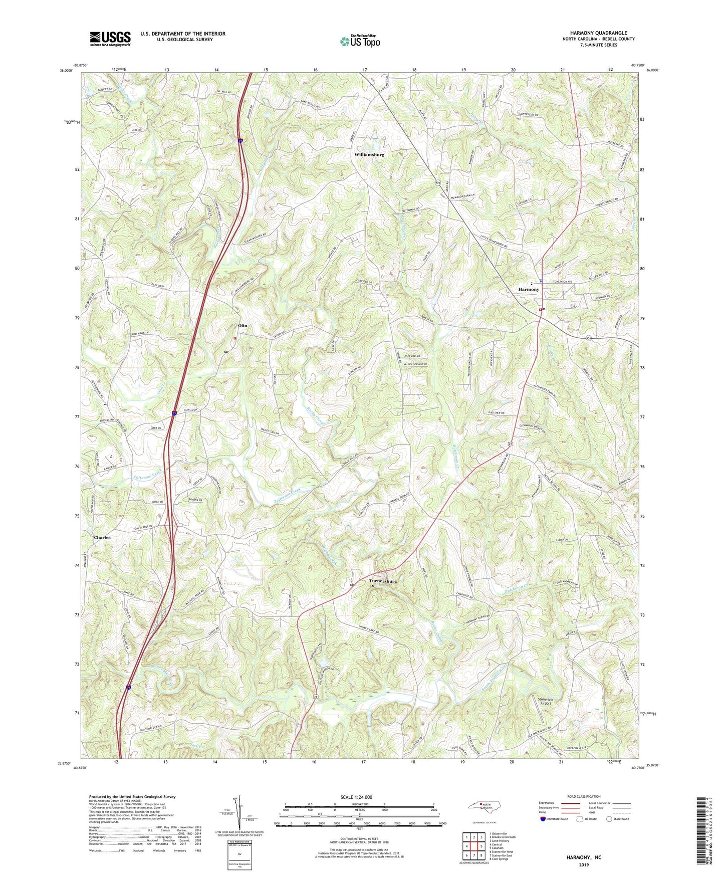 Harmony North Carolina US Topo Map Image