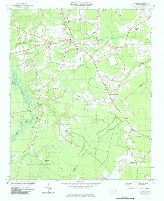 Classic USGS Harrells North Carolina 7.5'x7.5' Topo Map Image
