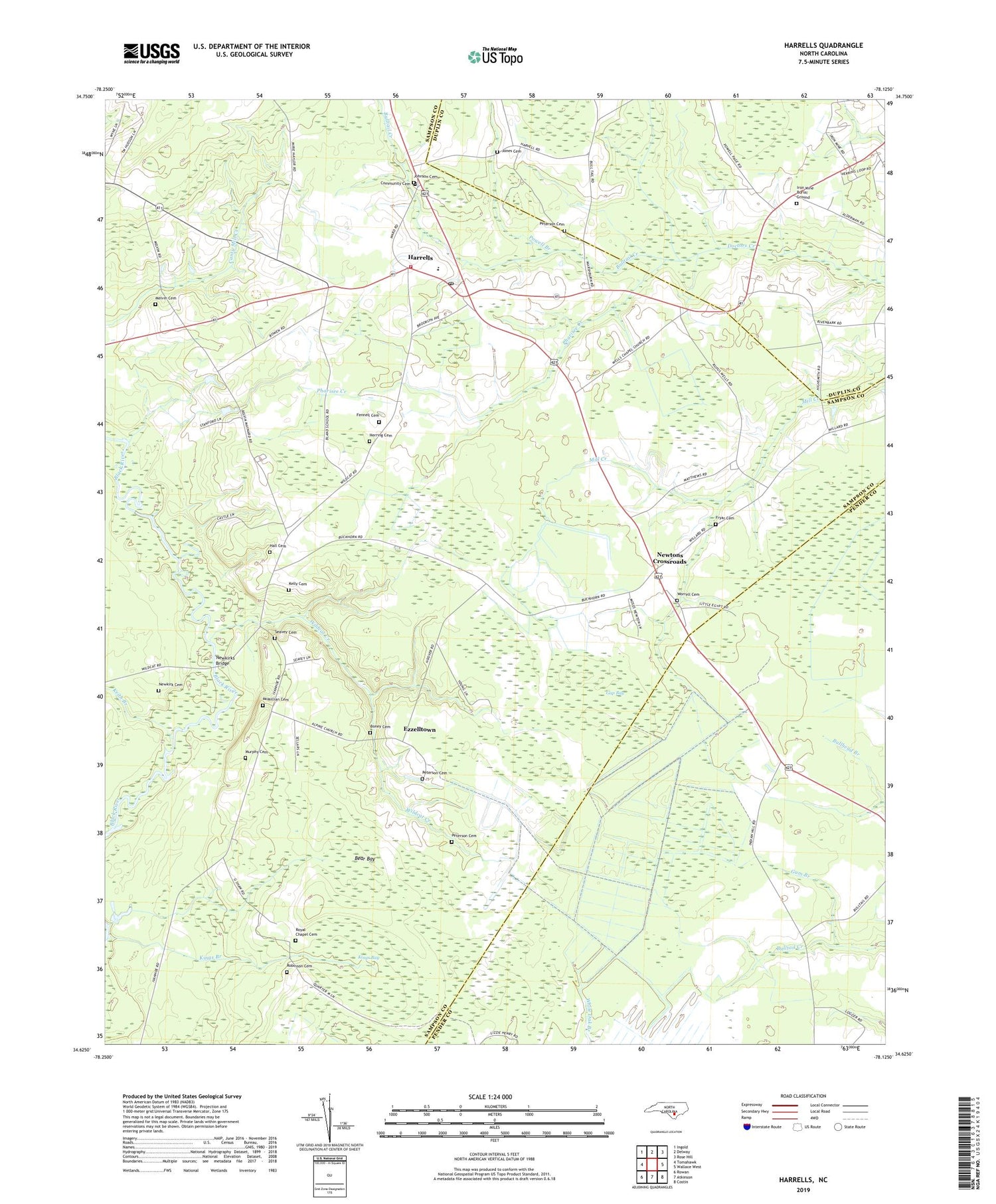 Harrells North Carolina US Topo Map Image