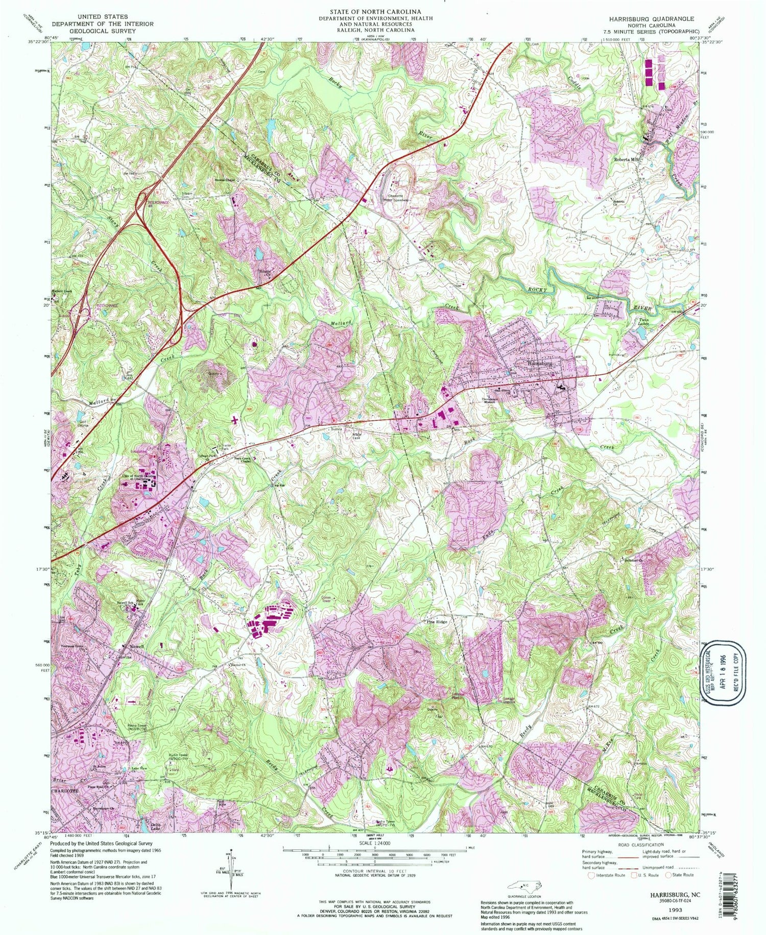 Classic USGS Harrisburg North Carolina 7.5'x7.5' Topo Map Image