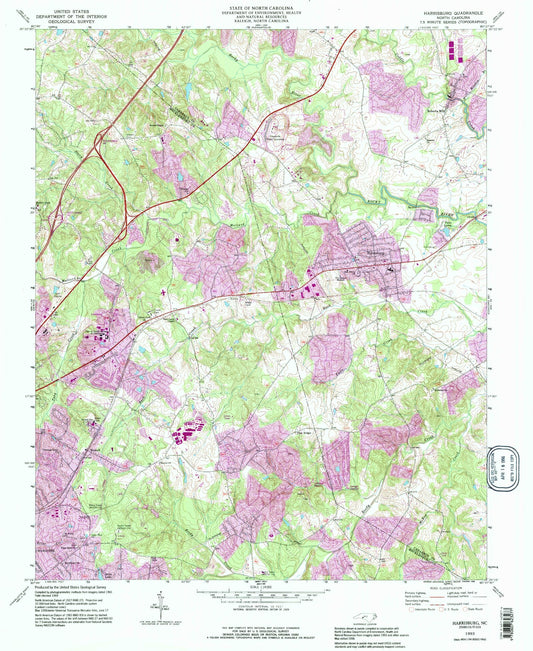 Classic USGS Harrisburg North Carolina 7.5'x7.5' Topo Map Image