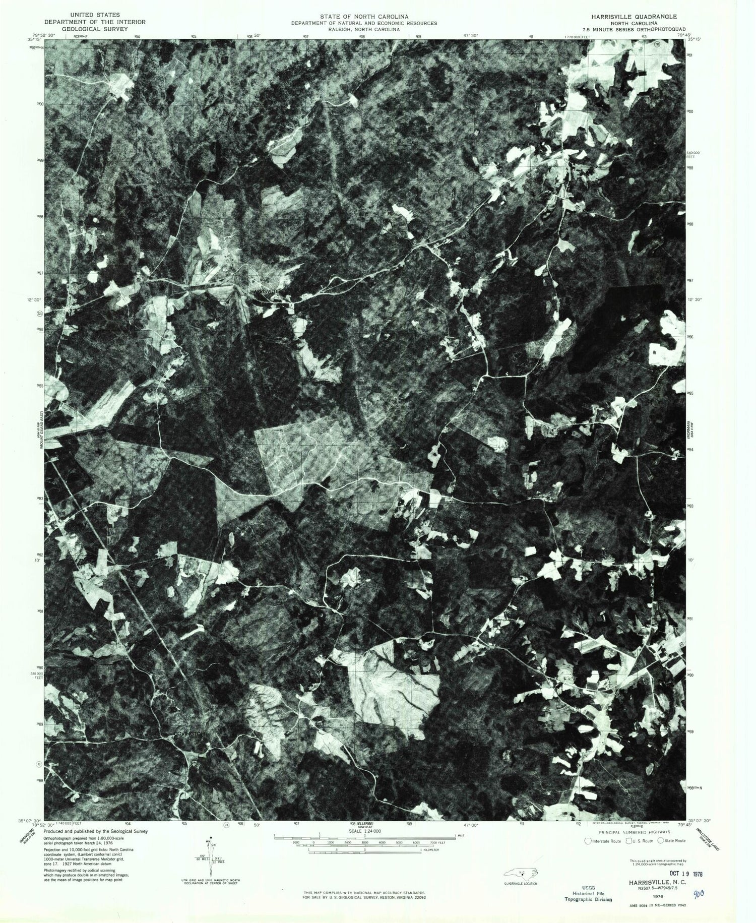 Classic USGS Harrisville North Carolina 7.5'x7.5' Topo Map Image