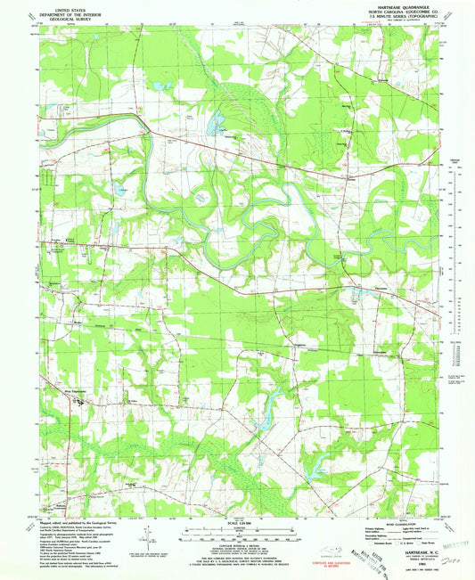 Classic USGS Hartsease North Carolina 7.5'x7.5' Topo Map Image