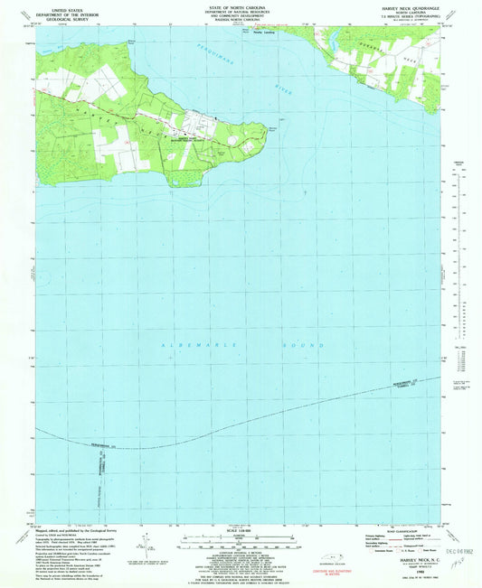 Classic USGS Harvey Neck North Carolina 7.5'x7.5' Topo Map Image
