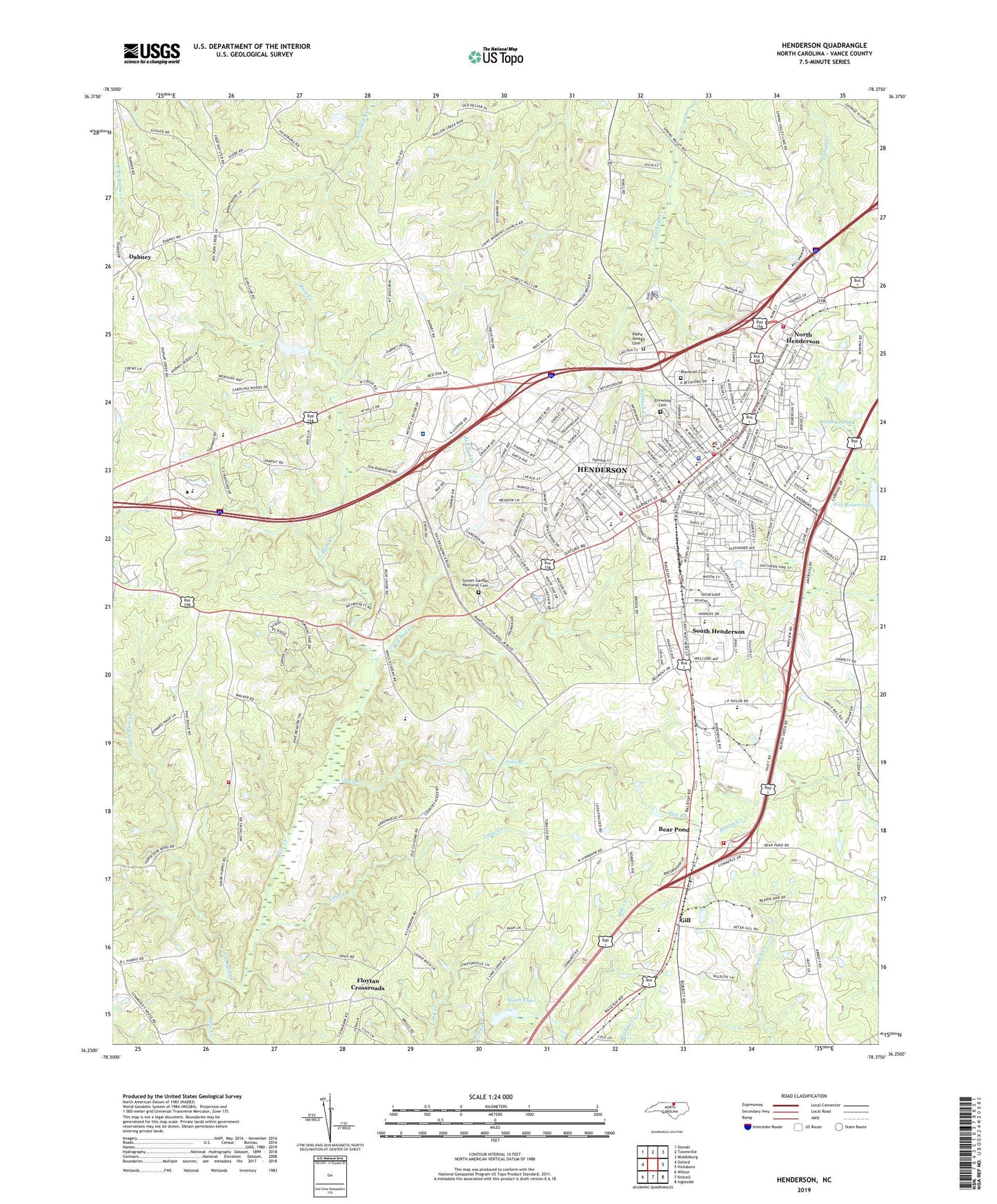 Henderson North Carolina US Topo Map Image