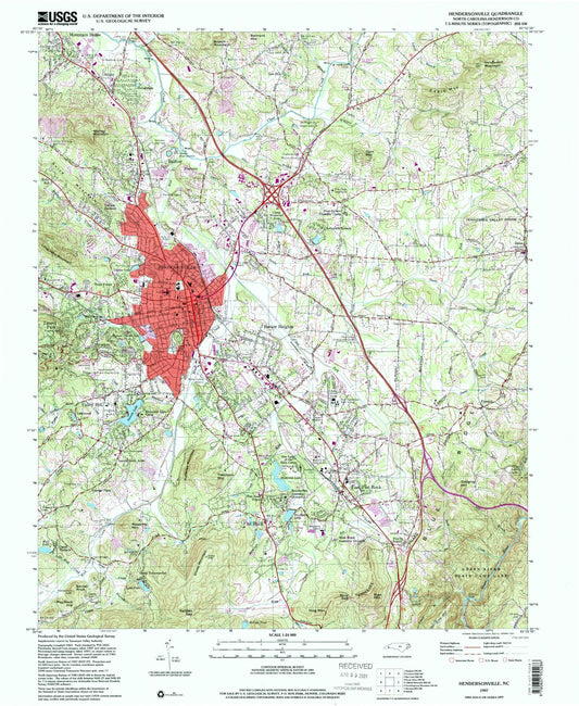 Classic USGS Hendersonville North Carolina 7.5'x7.5' Topo Map Image