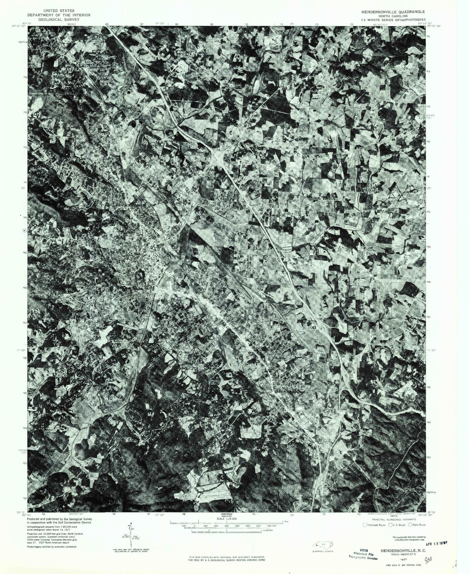 Classic USGS Hendersonville North Carolina 7.5'x7.5' Topo Map Image