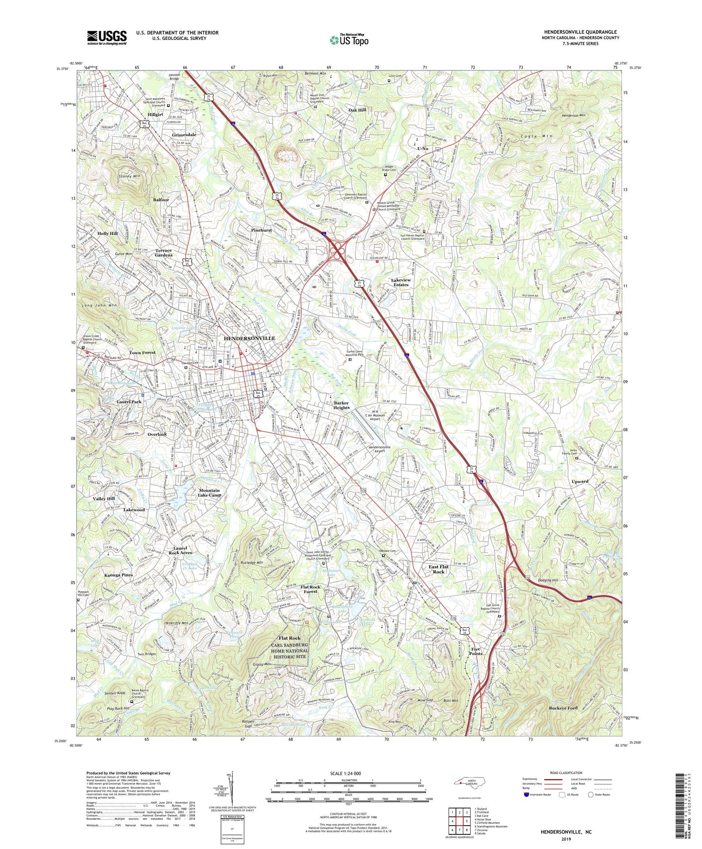 Hendersonville North Carolina US Topo Map Image