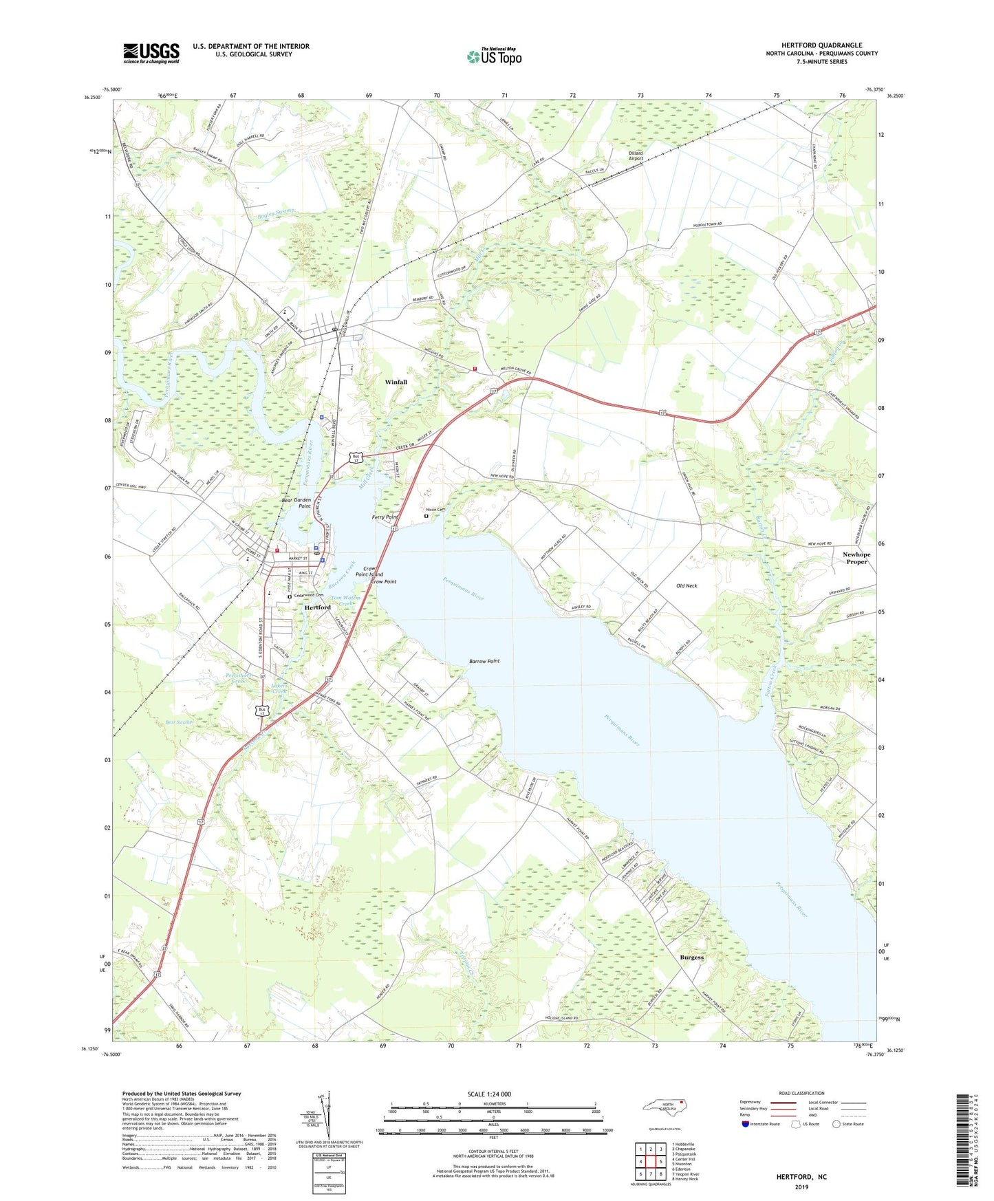 Hertford North Carolina US Topo Map Image