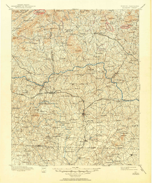 Historic 1895 Hickory North Carolina 30'x30' Topo Map Image