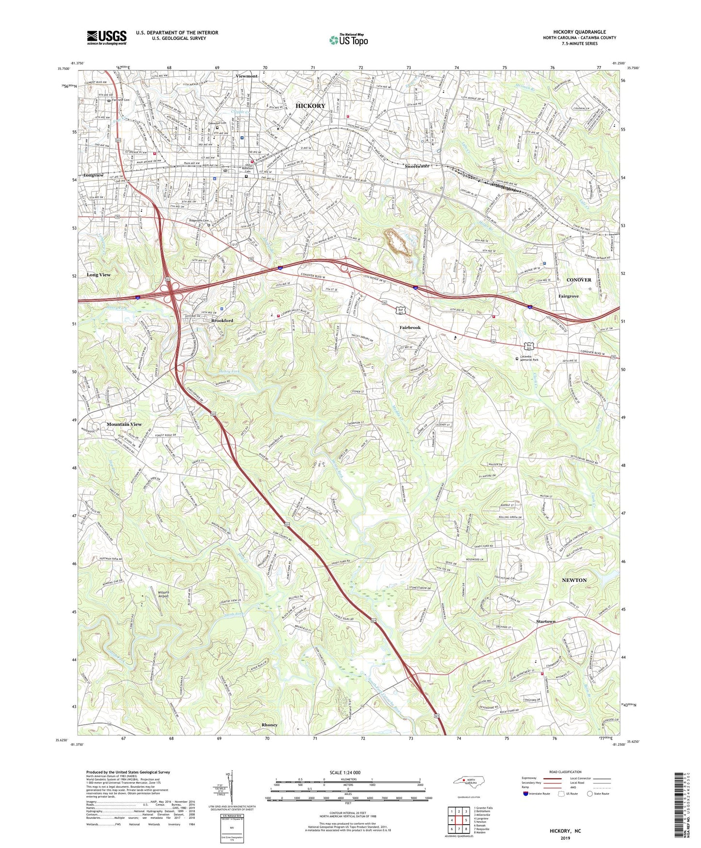 Hickory North Carolina US Topo Map Image