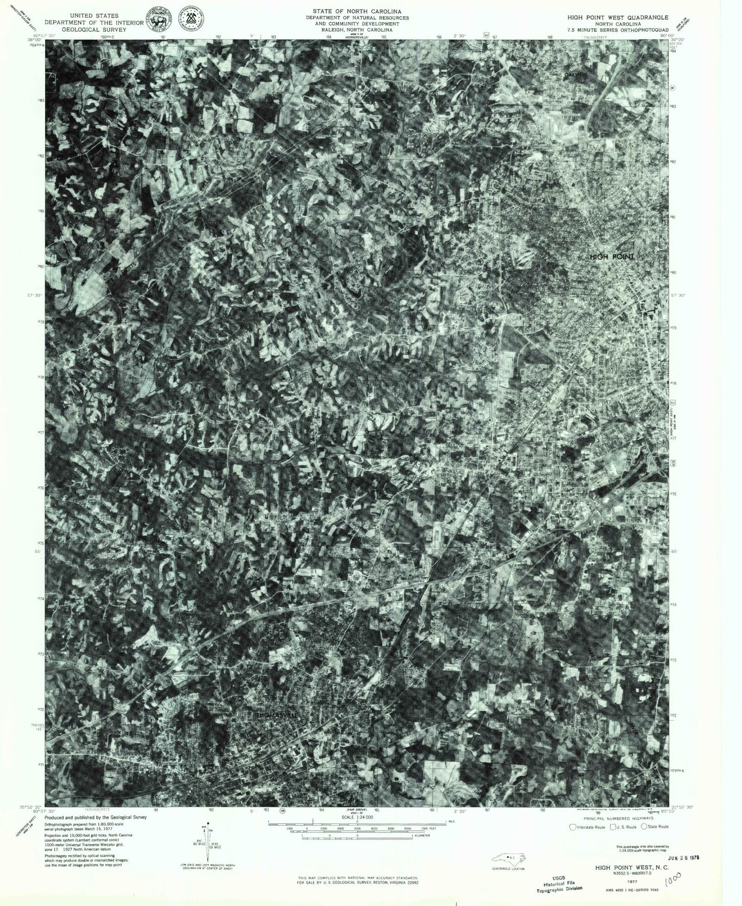 Classic USGS High Point West North Carolina 7.5'x7.5' Topo Map Image