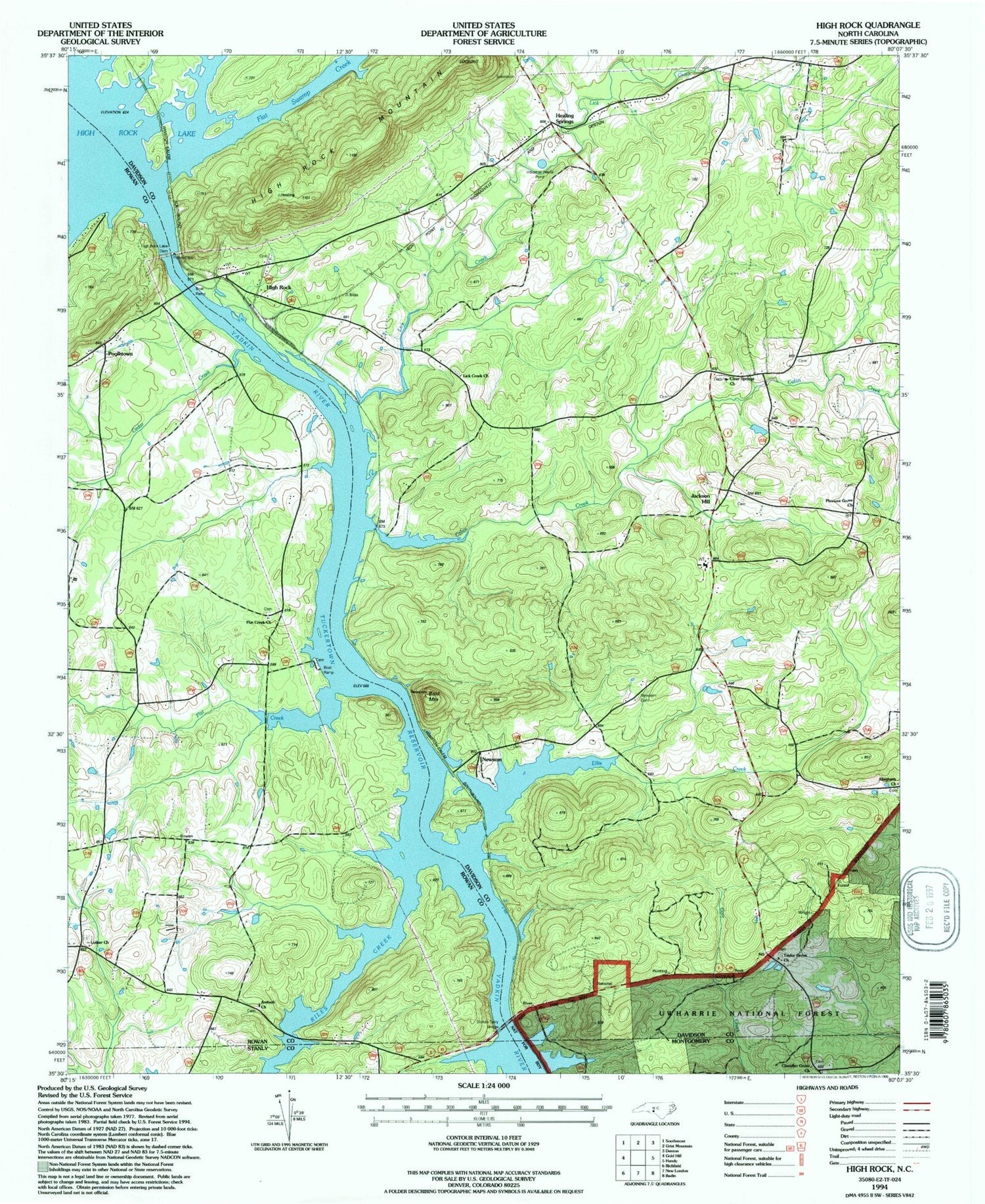 Classic USGS High Rock North Carolina 7.5'x7.5' Topo Map Image