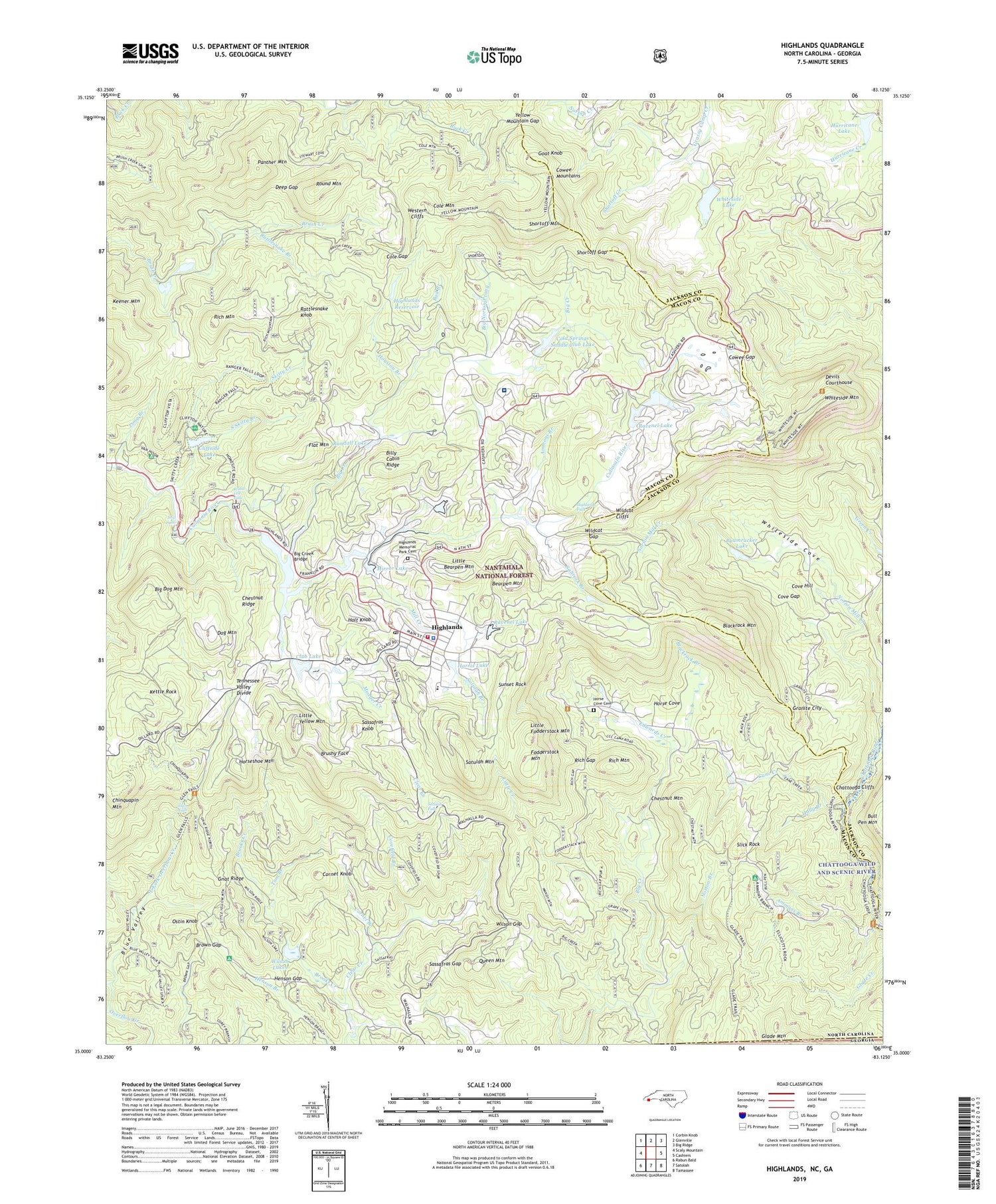 Highlands North Carolina US Topo Map Image