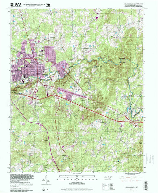 Classic USGS Hillsborough North Carolina 7.5'x7.5' Topo Map Image