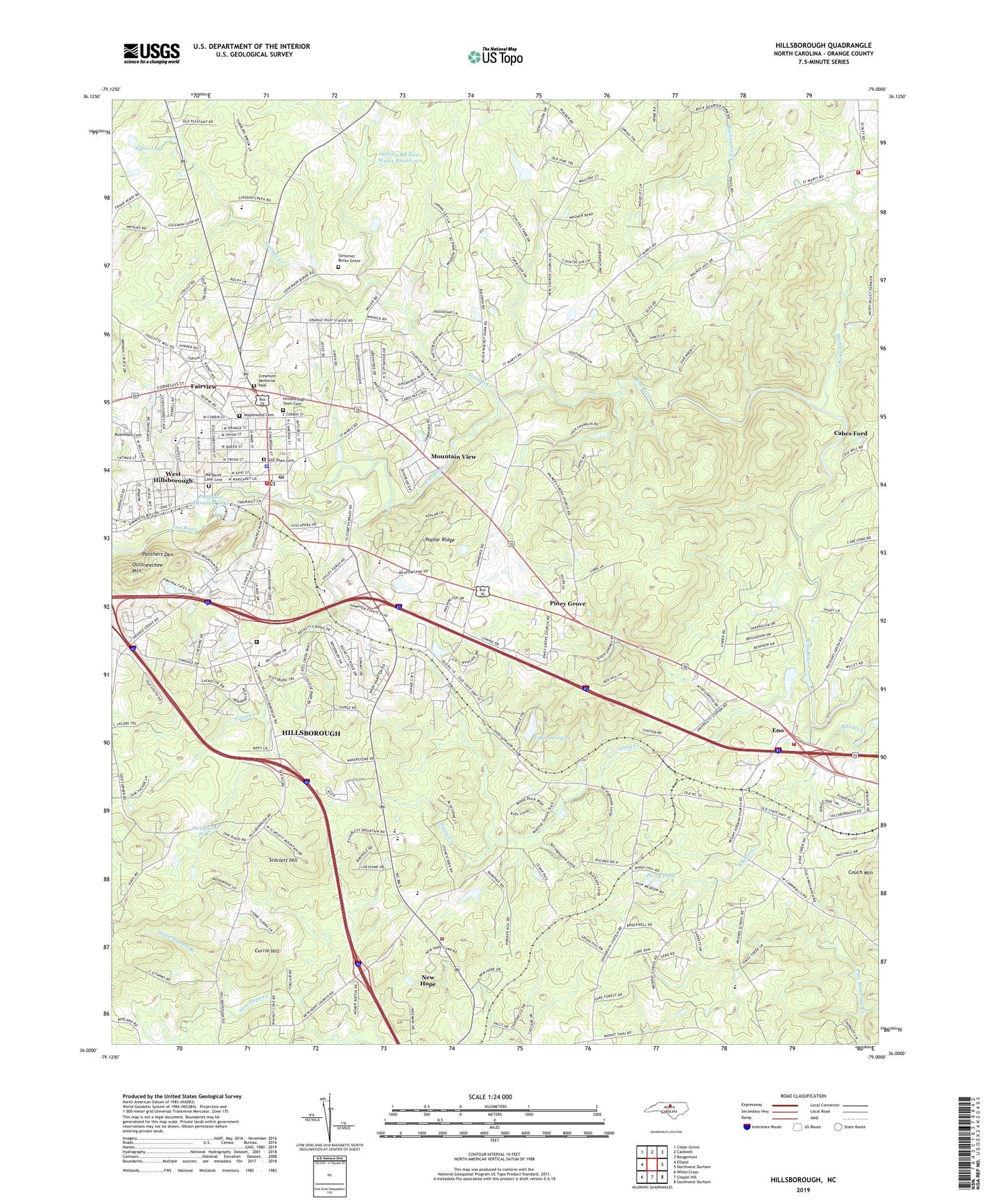 Hillsborough North Carolina US Topo Map Image