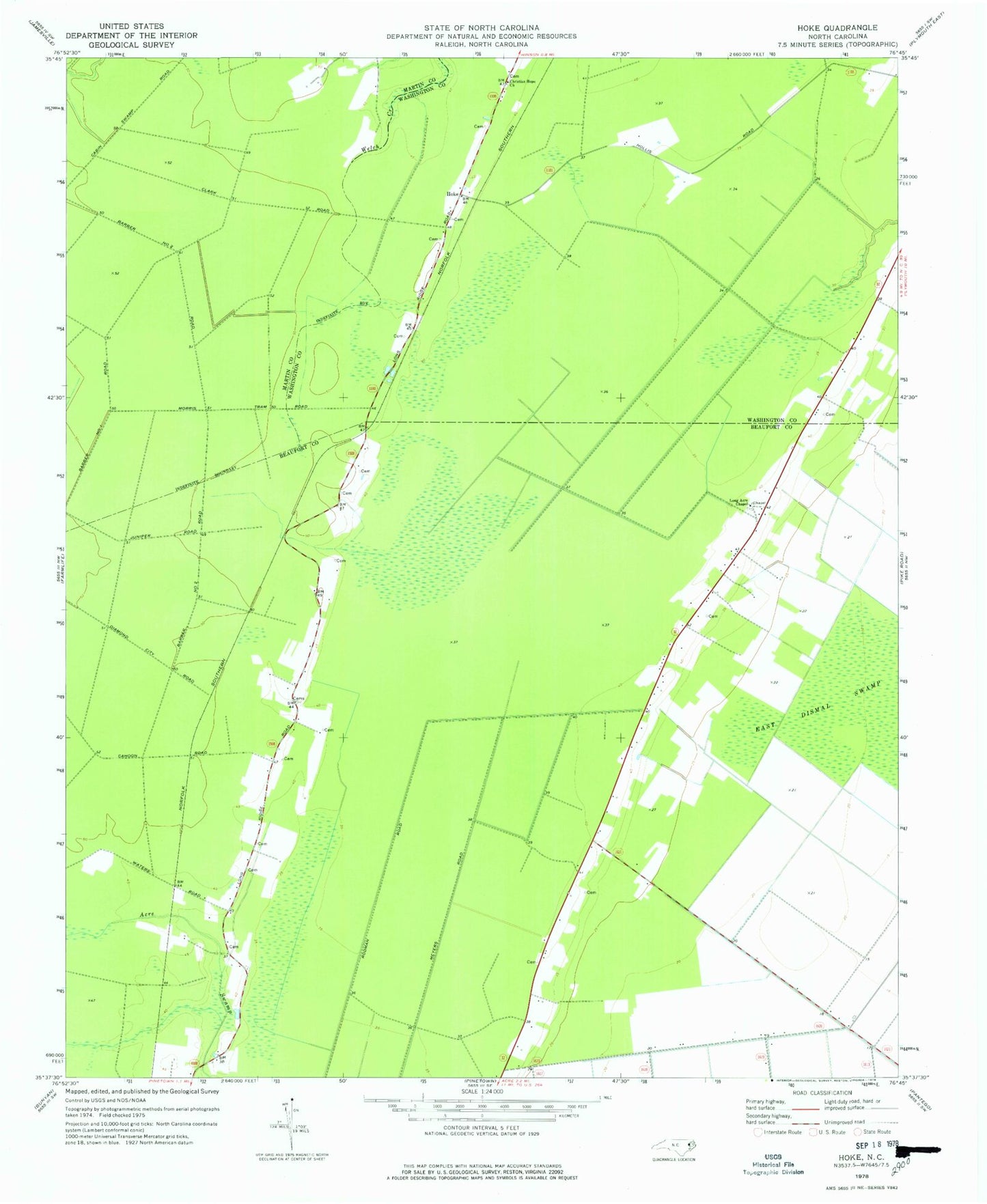 Classic USGS Hoke North Carolina 7.5'x7.5' Topo Map Image