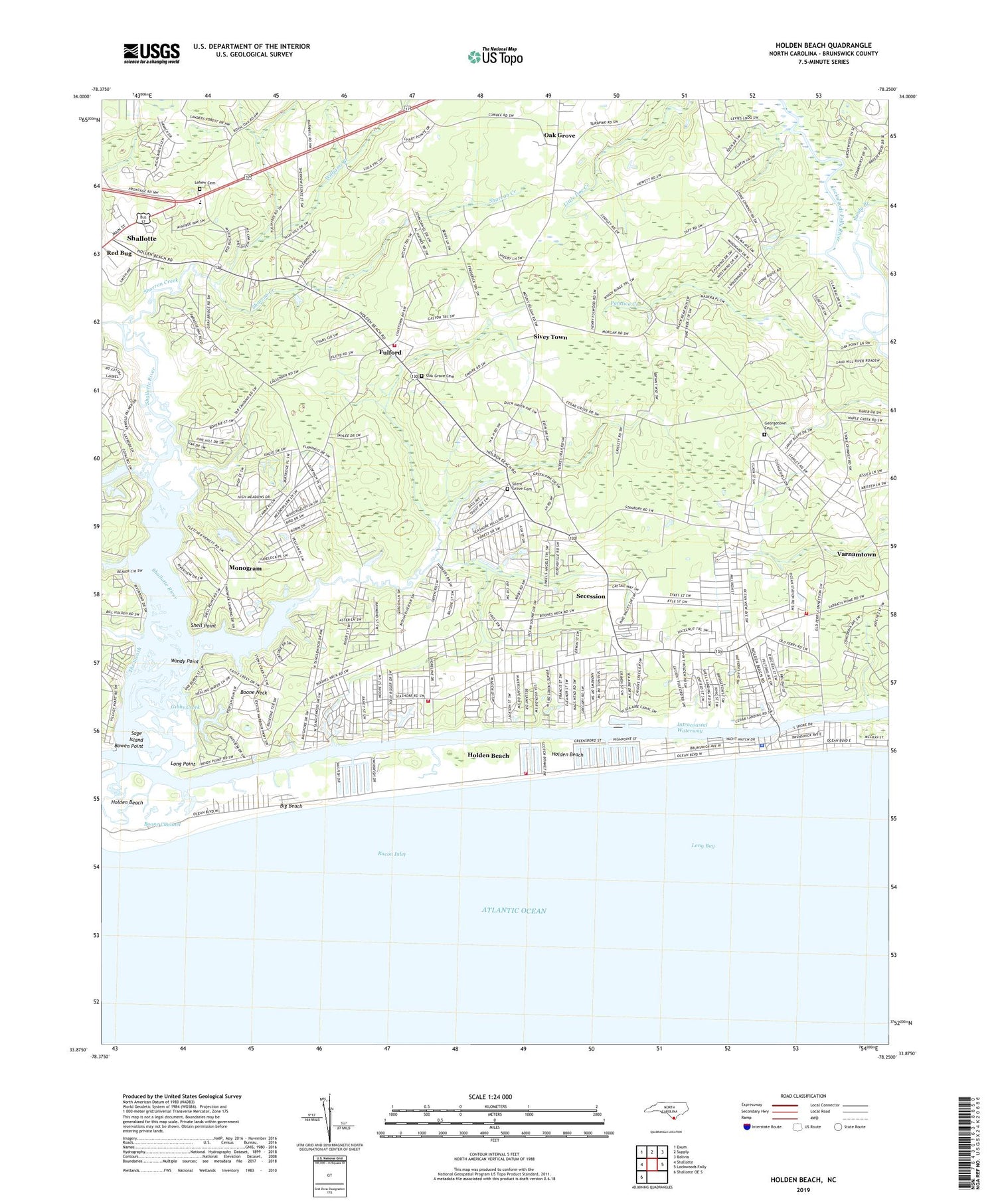Holden Beach North Carolina US Topo Map Image