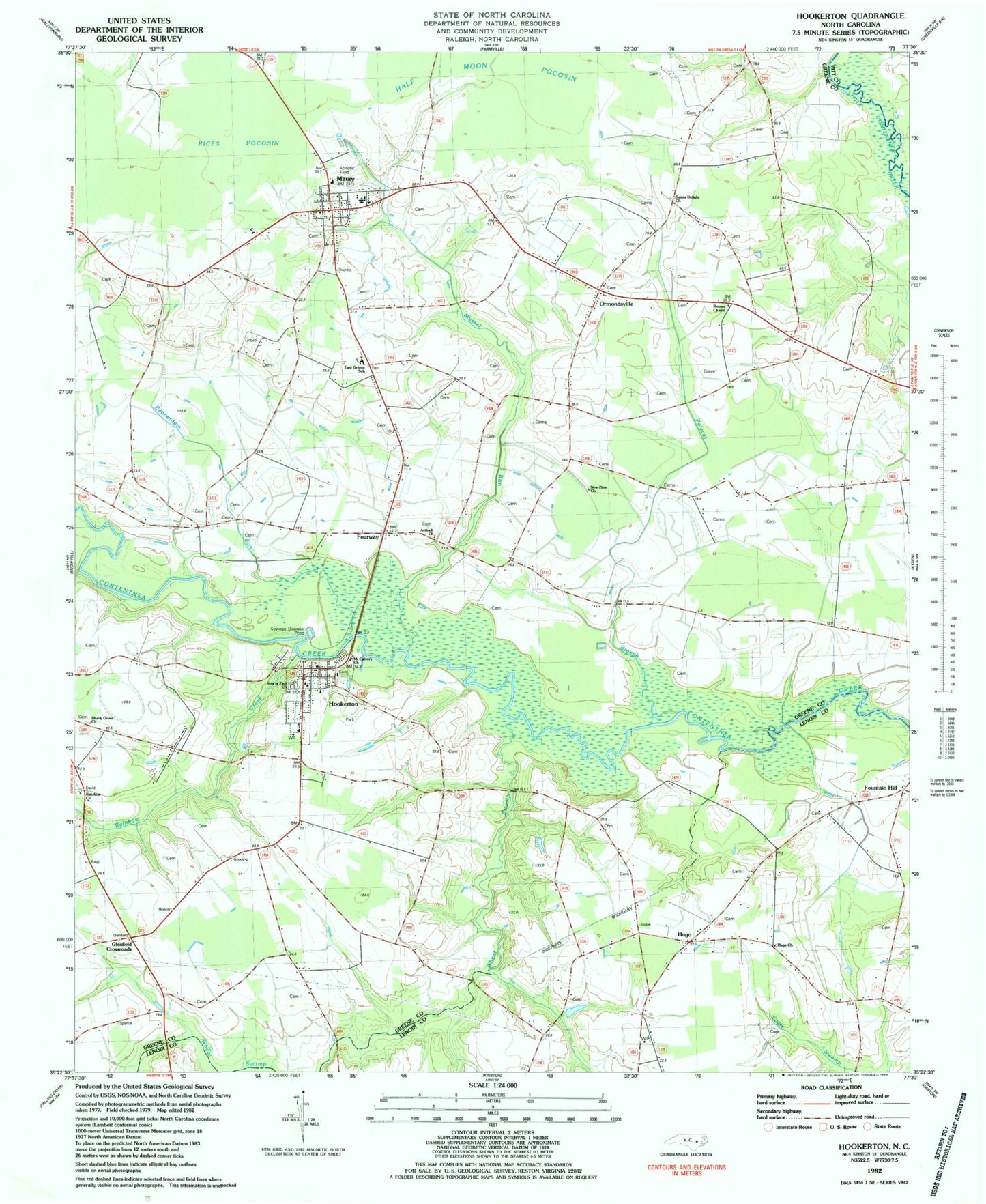 Classic USGS Hookerton North Carolina 7.5'x7.5' Topo Map Image