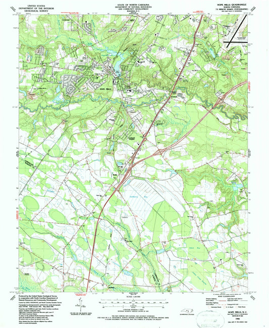 Classic USGS Hope Mills North Carolina 7.5'x7.5' Topo Map Image