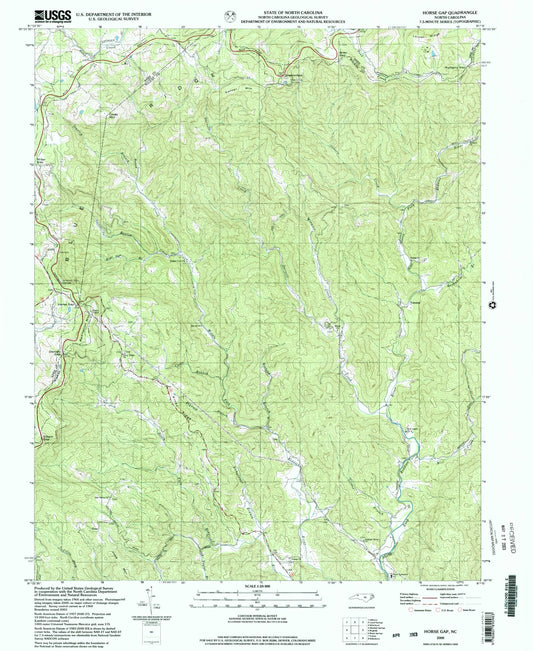 Classic USGS Horse Gap North Carolina 7.5'x7.5' Topo Map Image