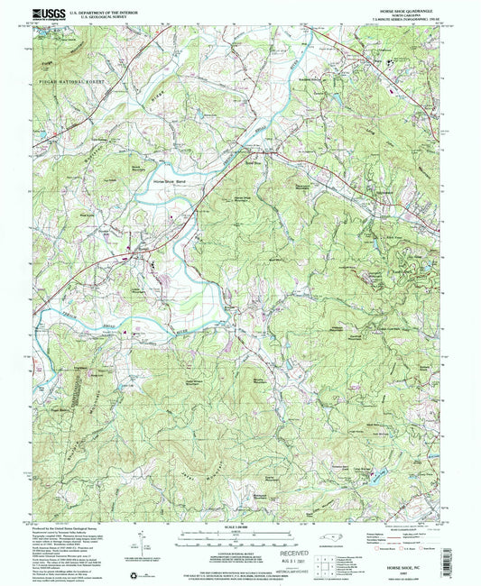 Classic USGS Horse Shoe North Carolina 7.5'x7.5' Topo Map Image