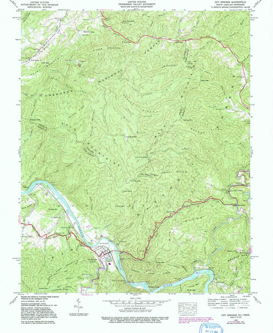 Classic USGS Hot Springs North Carolina 7.5'x7.5' Topo Map Image