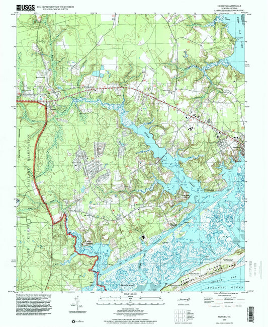 Classic USGS Hubert North Carolina 7.5'x7.5' Topo Map Image