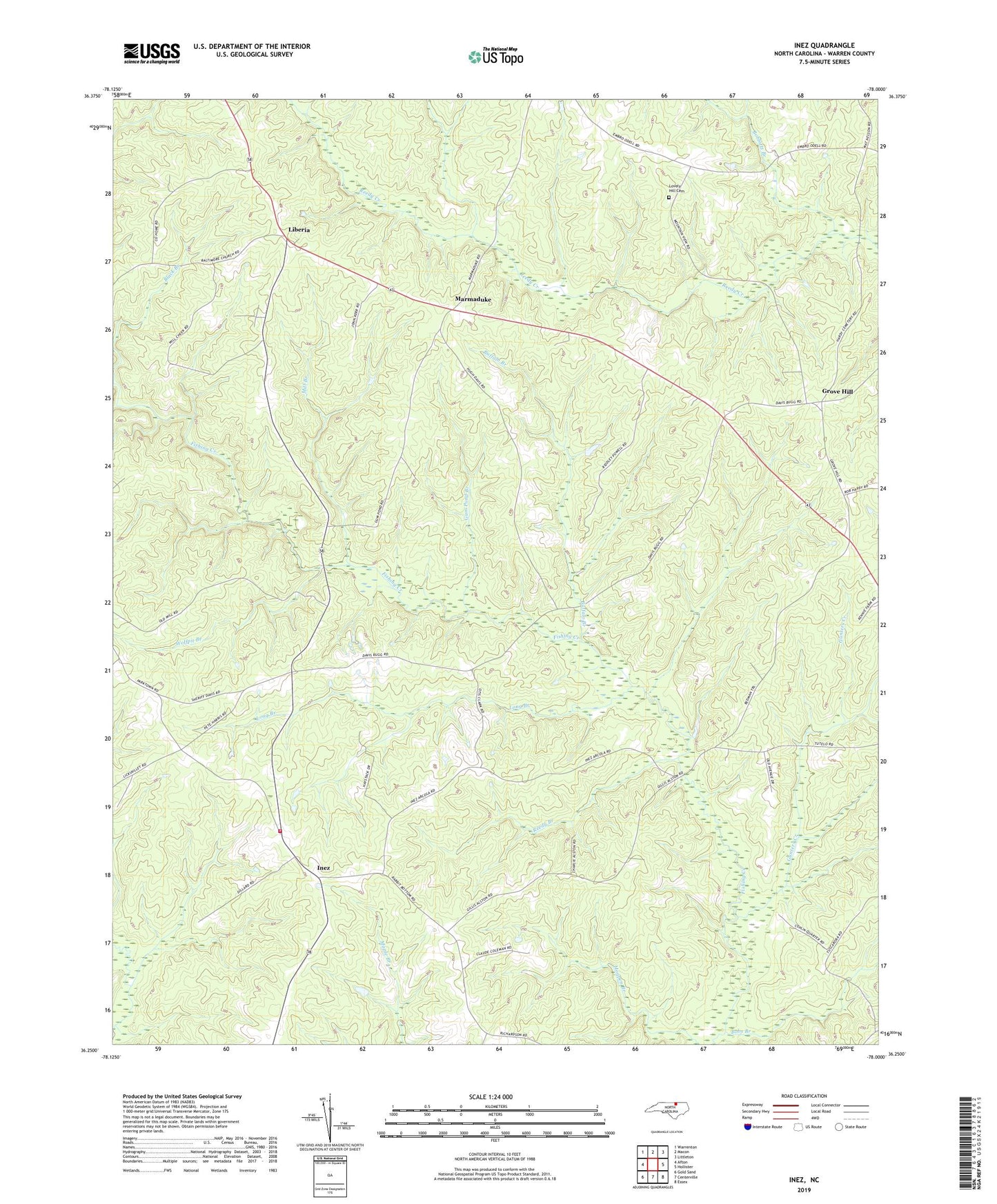 Inez North Carolina US Topo Map Image