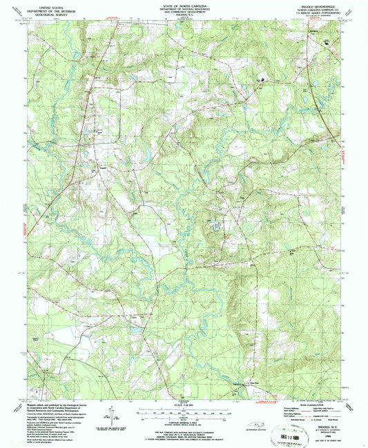 Classic USGS Ingold North Carolina 7.5'x7.5' Topo Map Image