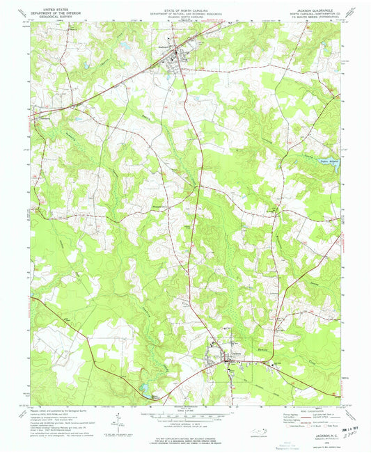 Classic USGS Jackson North Carolina 7.5'x7.5' Topo Map Image