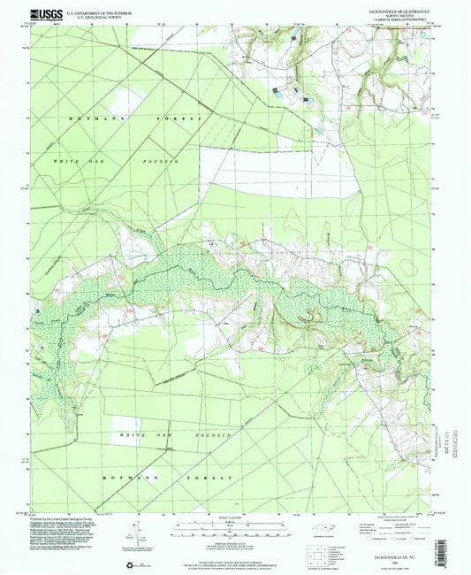Classic USGS Jacksonville NE North Carolina 7.5'x7.5' Topo Map Image
