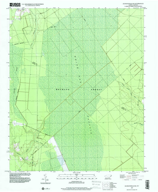Classic USGS Jacksonville NW North Carolina 7.5'x7.5' Topo Map Image