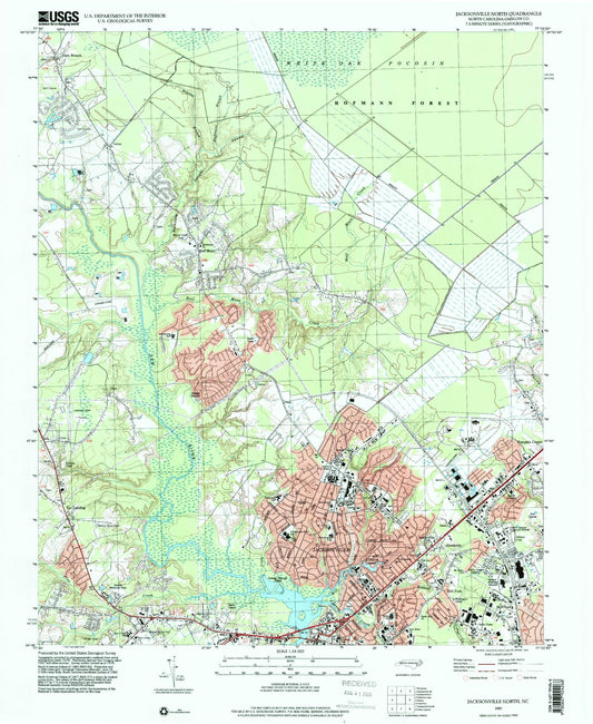 Classic USGS Jacksonville North North Carolina 7.5'x7.5' Topo Map Image