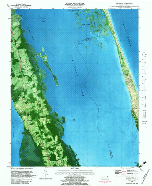 Classic USGS Jarvisburg North Carolina 7.5'x7.5' Topo Map Image