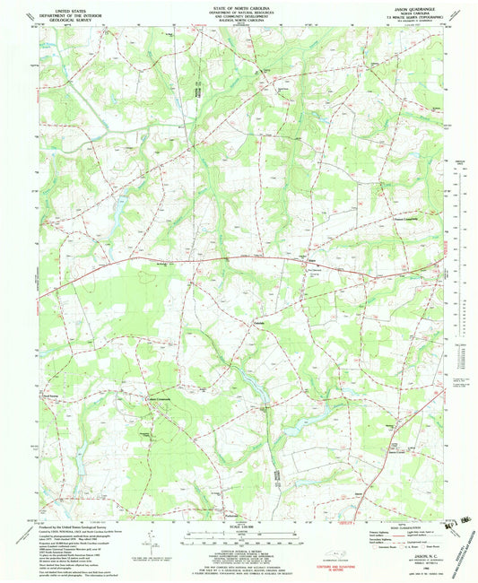 Classic USGS Jason North Carolina 7.5'x7.5' Topo Map Image