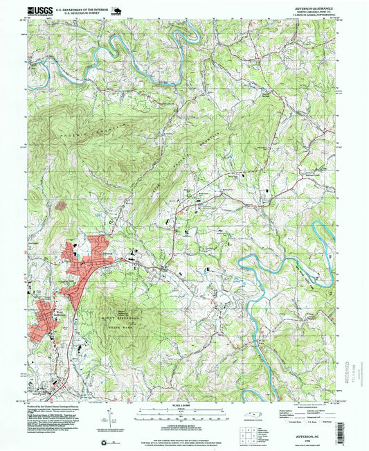 Classic USGS Jefferson North Carolina 7.5'x7.5' Topo Map Image