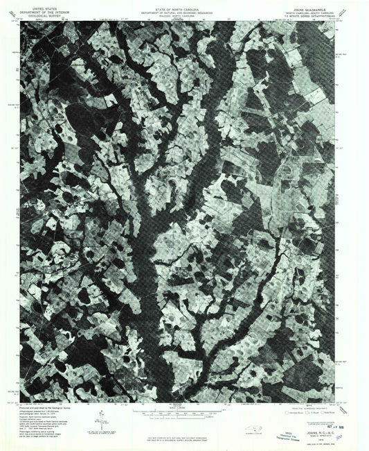 Classic USGS Johns North Carolina 7.5'x7.5' Topo Map Image