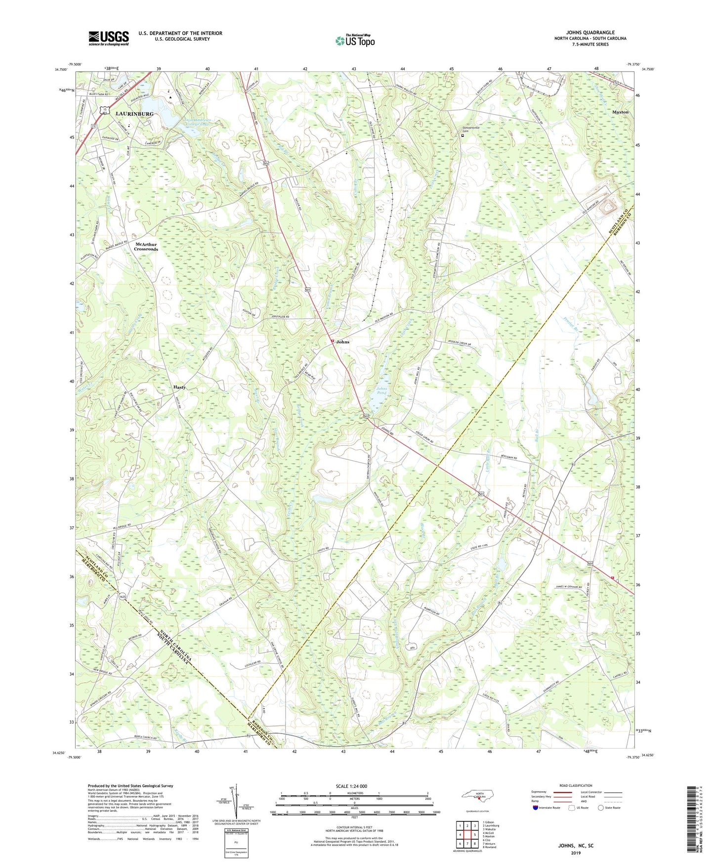 Johns North Carolina US Topo Map Image