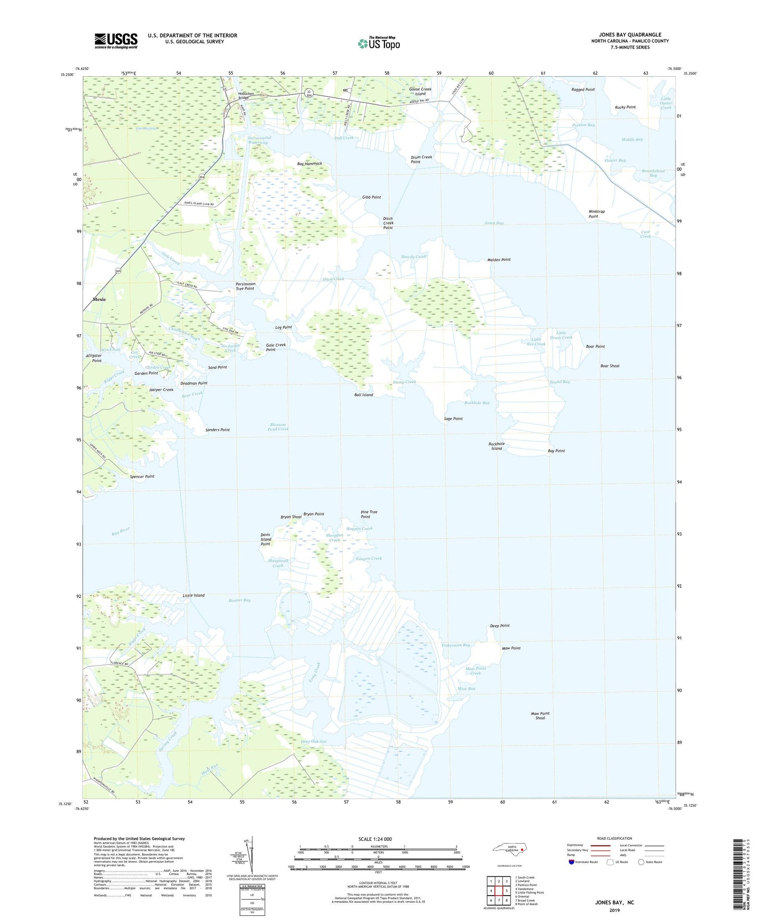 Jones Bay North Carolina US Topo Map Image