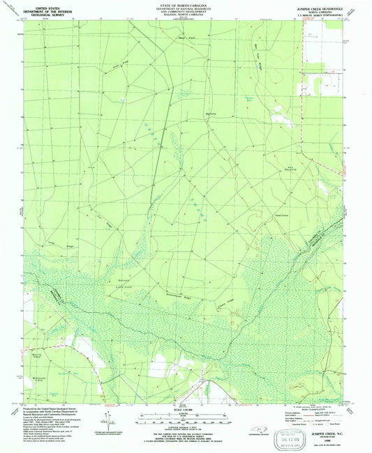 Classic USGS Juniper Creek North Carolina 7.5'x7.5' Topo Map Image