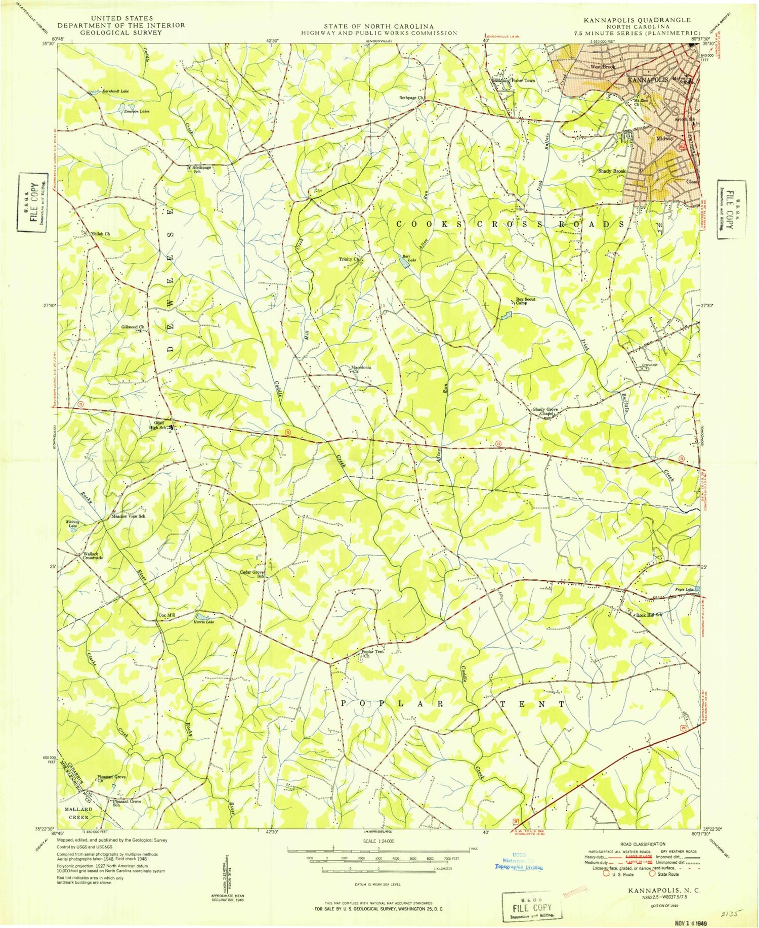 Classic USGS Kannapolis North Carolina 7.5'x7.5' Topo Map Image