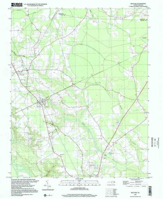 Classic USGS Kelford North Carolina 7.5'x7.5' Topo Map Image