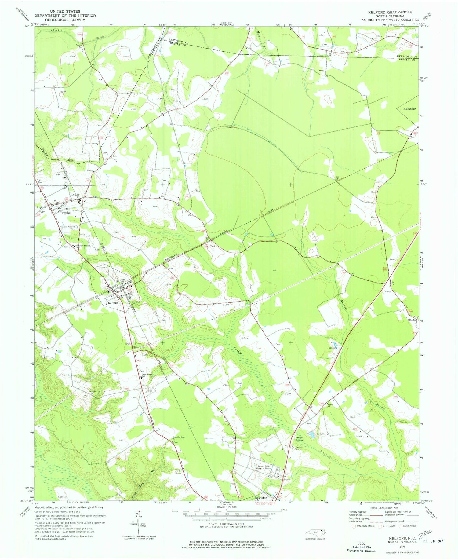 Classic USGS Kelford North Carolina 7.5'x7.5' Topo Map Image