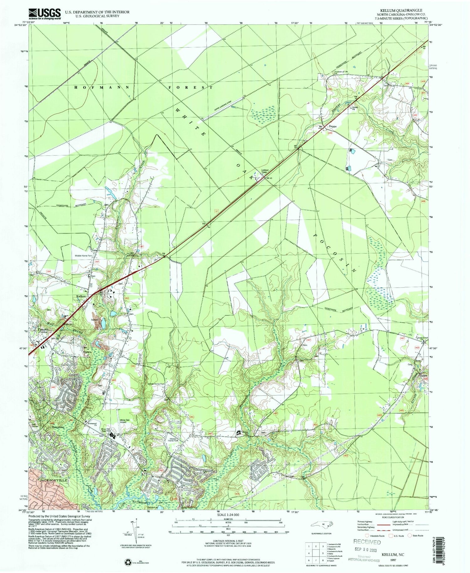 Classic USGS Kellum North Carolina 7.5'x7.5' Topo Map Image